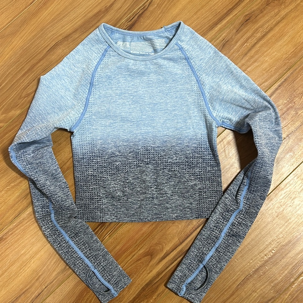Victoria’s Secret Pink long sleeve shirt. Size XS, light blue and dark blue